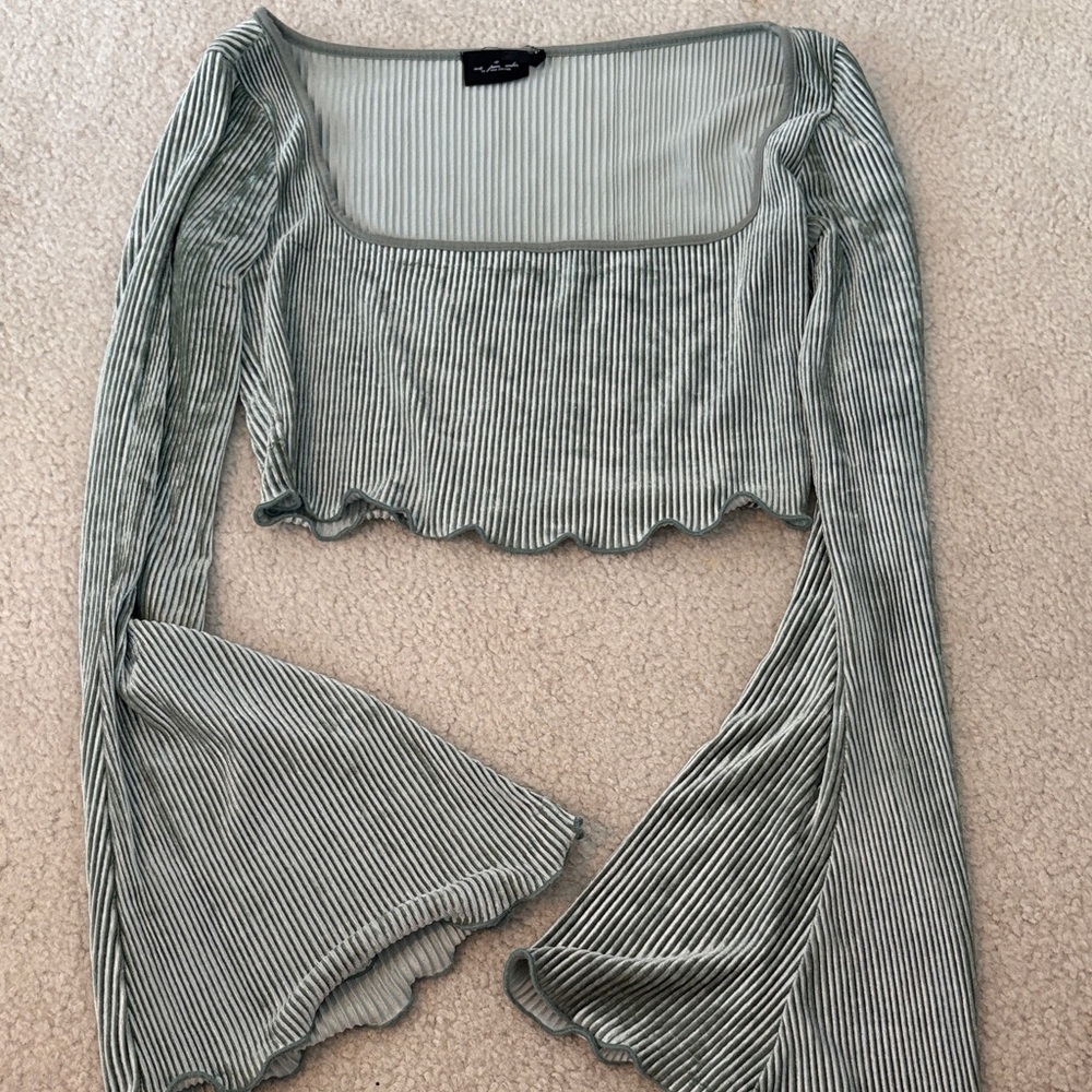 Urban Outfitters Green Striped Bell Sleeve Blouse